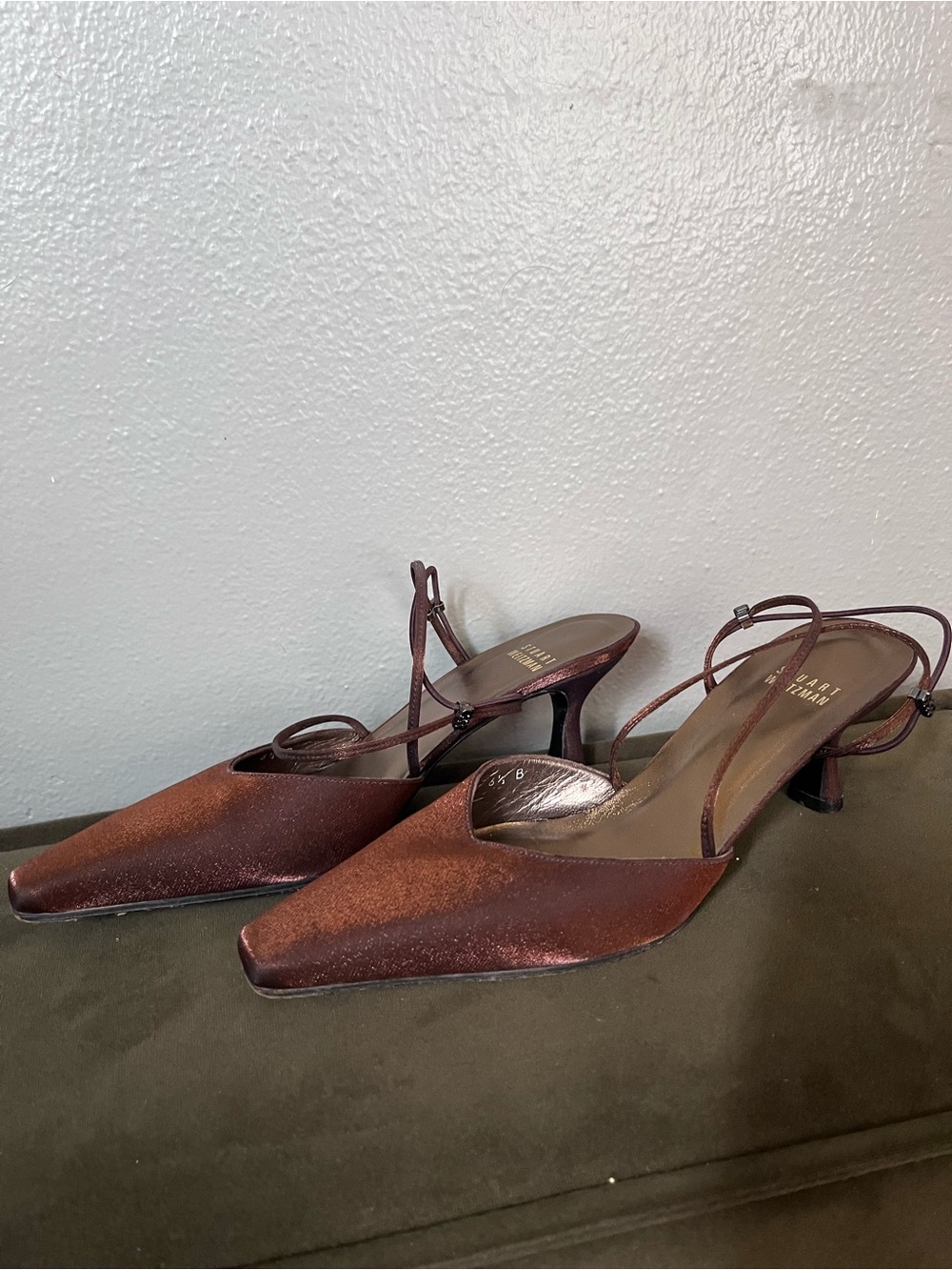 Stuart Weitzman Metallic Copper Slingback Kitten Heels